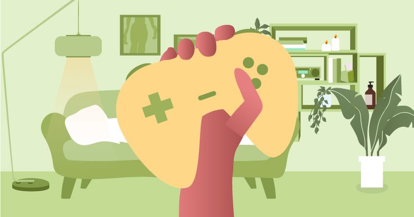 A person holding a game system controller. 